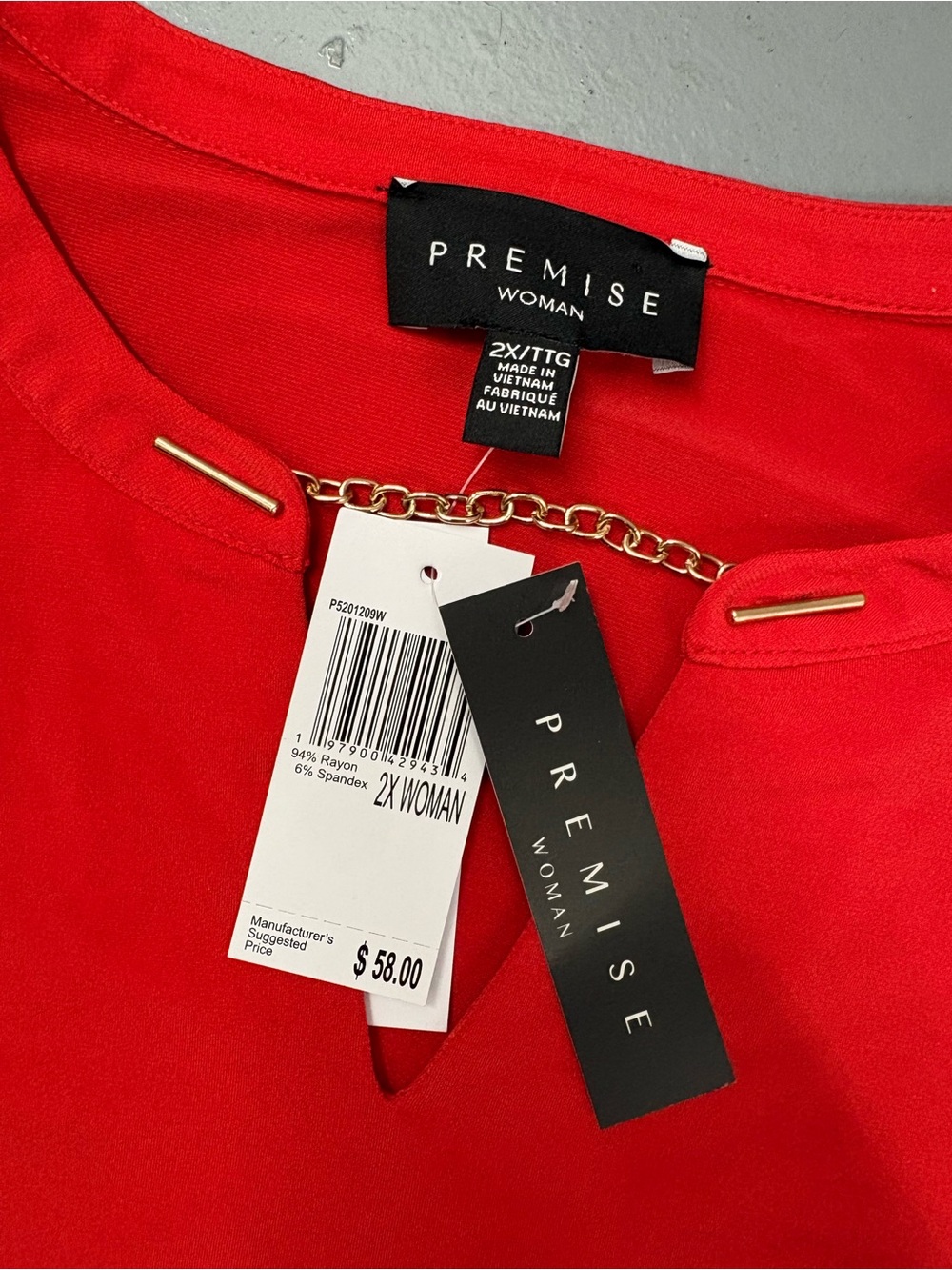 Premise Bright Red Chain-Neck Women's Tunic